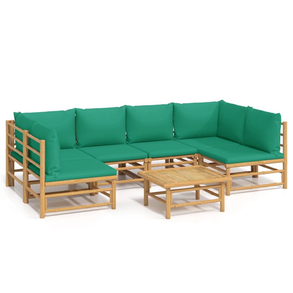 7-Delige Loungeset Met Kussens Bamboe Groen 1 2x corner + 4x chair + table