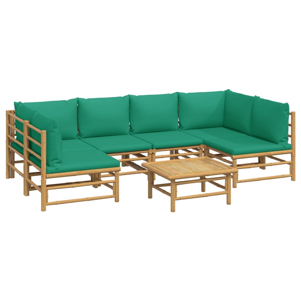 7-Delige Loungeset Met Kussens Bamboe Groen 1 2x corner + 4x chair + table