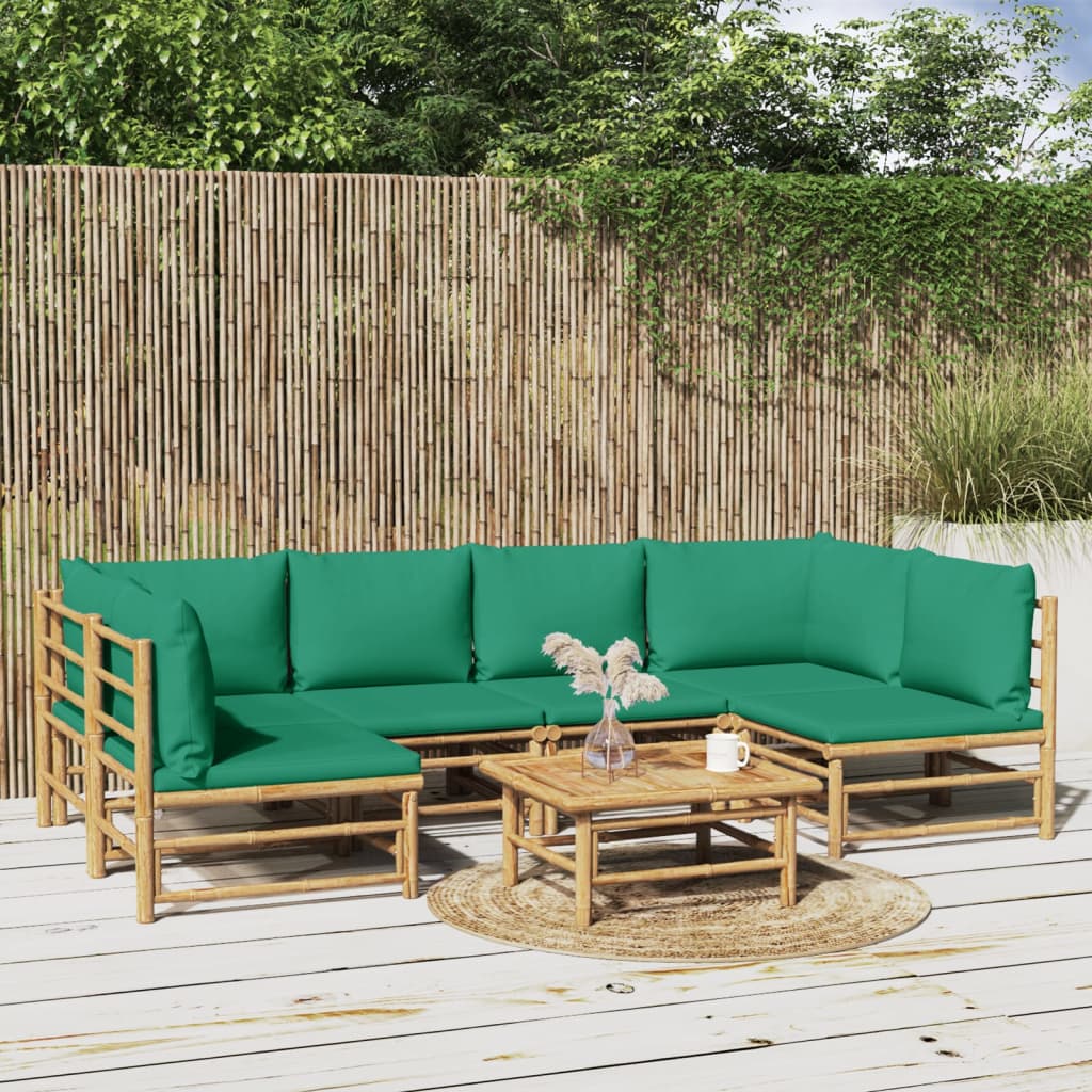 7-Delige Loungeset Met Kussens Bamboe Groen 1 2x corner + 4x chair + table