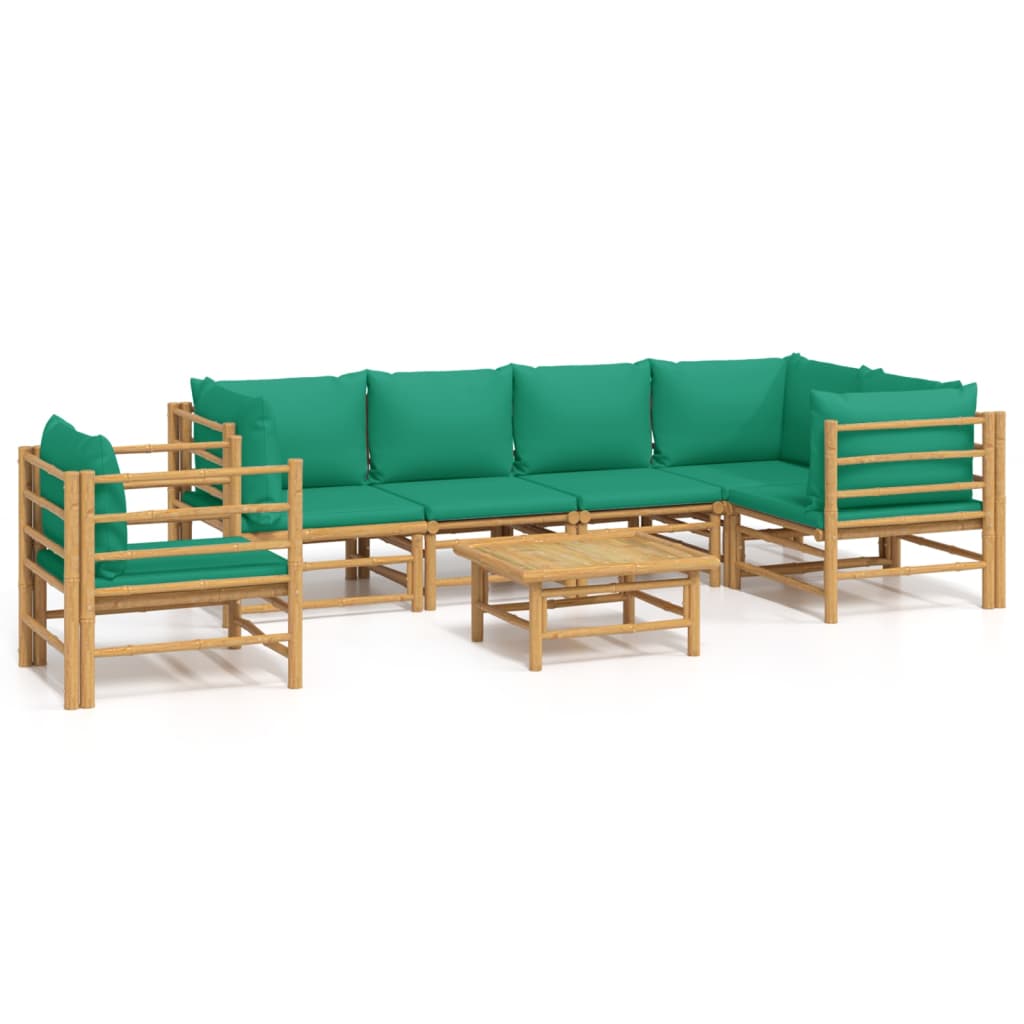 7-Delige Loungeset Met Kussens Bamboe Groen 1 3x corner + 2x middle + table + chair