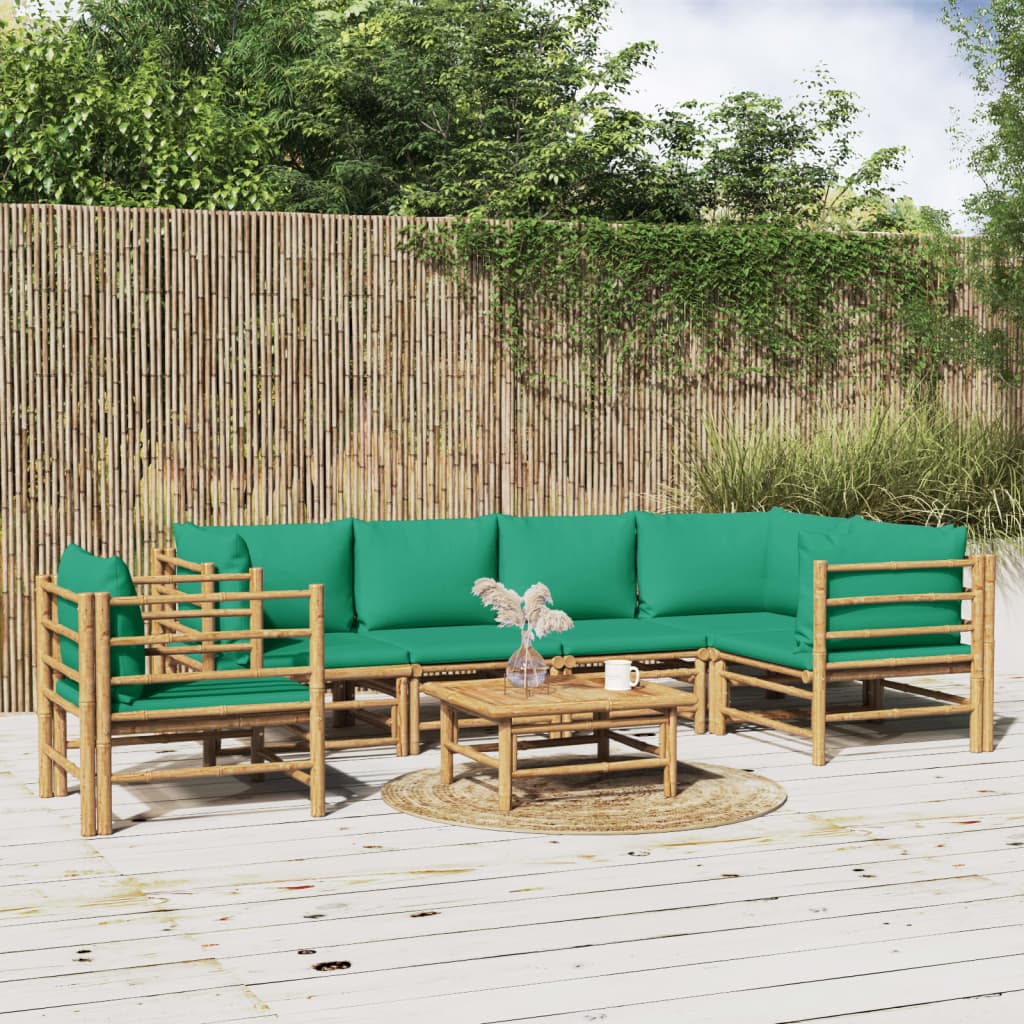 7-Delige Loungeset Met Kussens Bamboe Groen 1 3x corner + 2x middle + table + chair