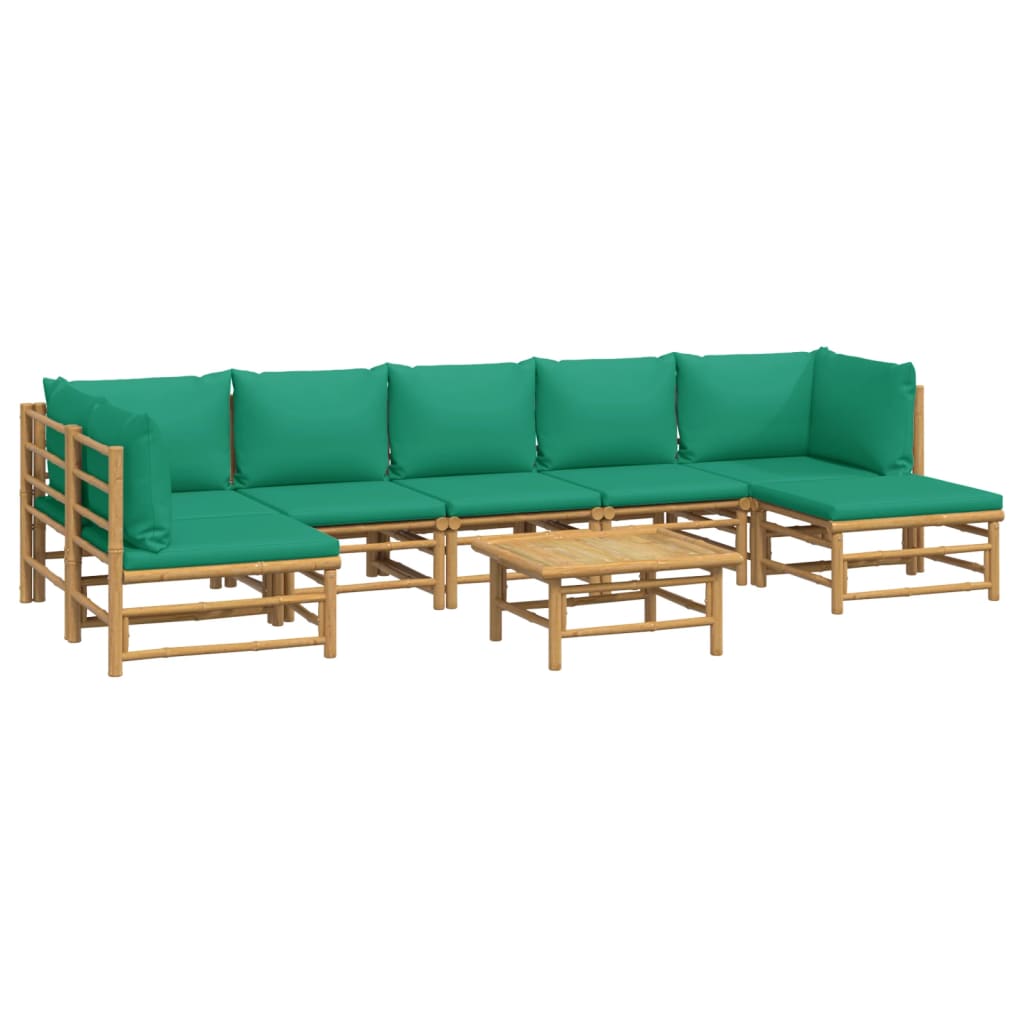 8-Delige Loungeset Met Kussens Bamboe Groen 1 2x hoek + 4x midden + voetensteun + Tafel