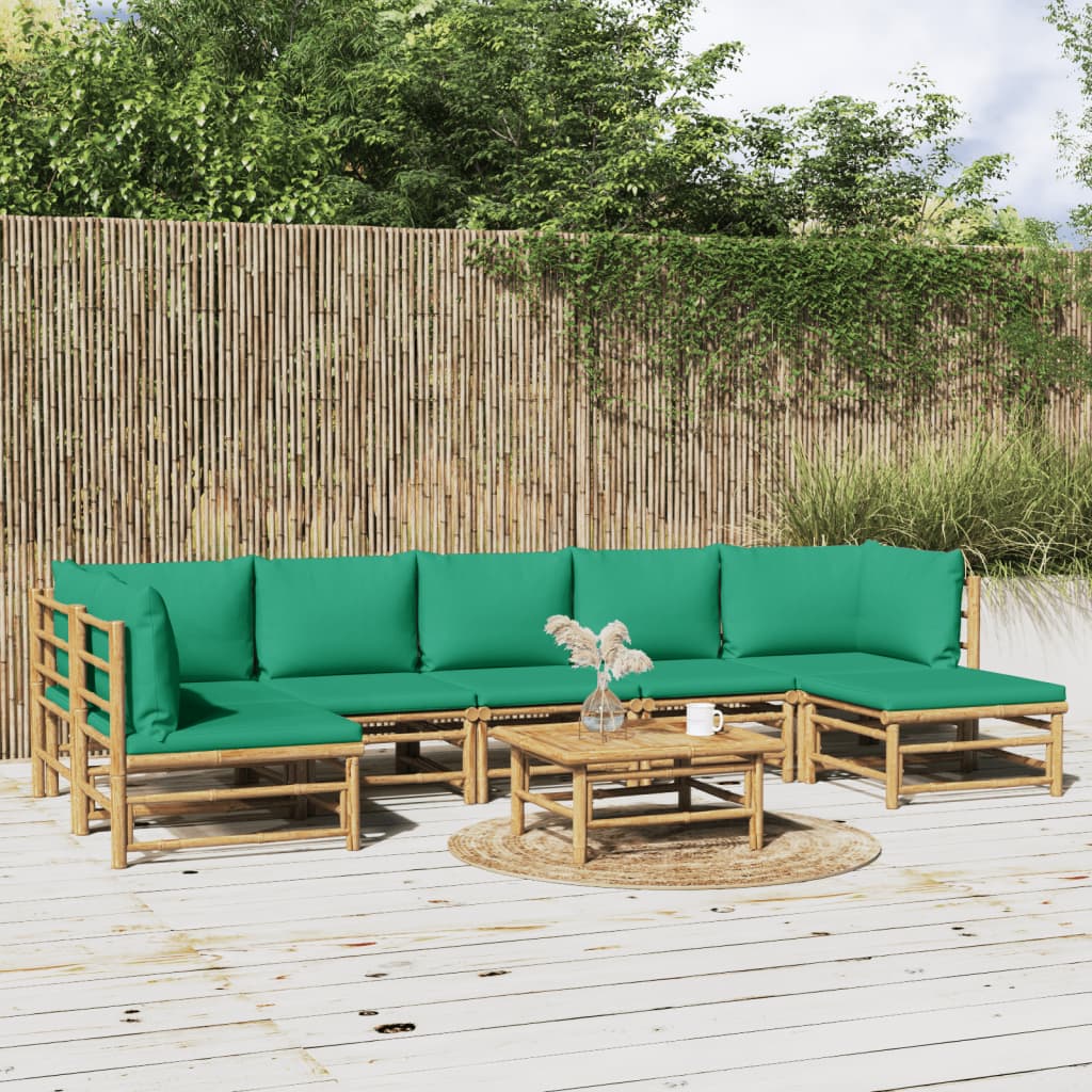 8-Delige Loungeset Met Kussens Bamboe Groen 1 2x hoek + 4x midden + voetensteun + Tafel