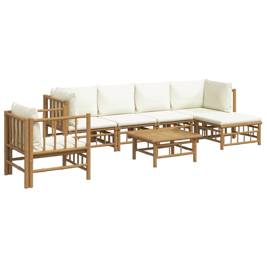 7-Delige Loungeset Met Kussens Bamboe Crèmewit 1 2x corner + 2x middle + chair + footrest + table