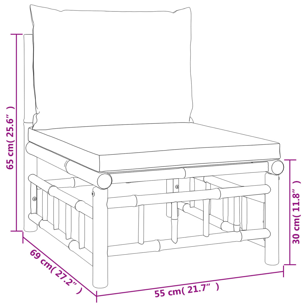 7-Delige Loungeset Met Kussens Bamboe Crèmewit 1 2x corner + 2x middle + chair + footrest + table