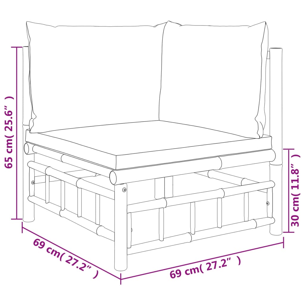 9-Delige Loungeset Met Kussens Bamboe Crèmewit 1 4x hoek + 4x midden + Tafel