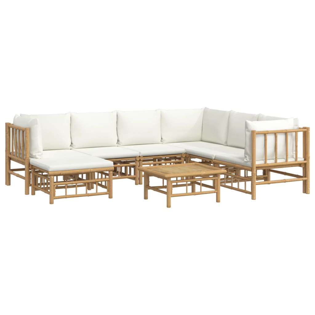 8-Delige Loungeset Met Kussens Bamboe Crèmewit 1 3x hoek + 3x midden + voetensteun + Tafel