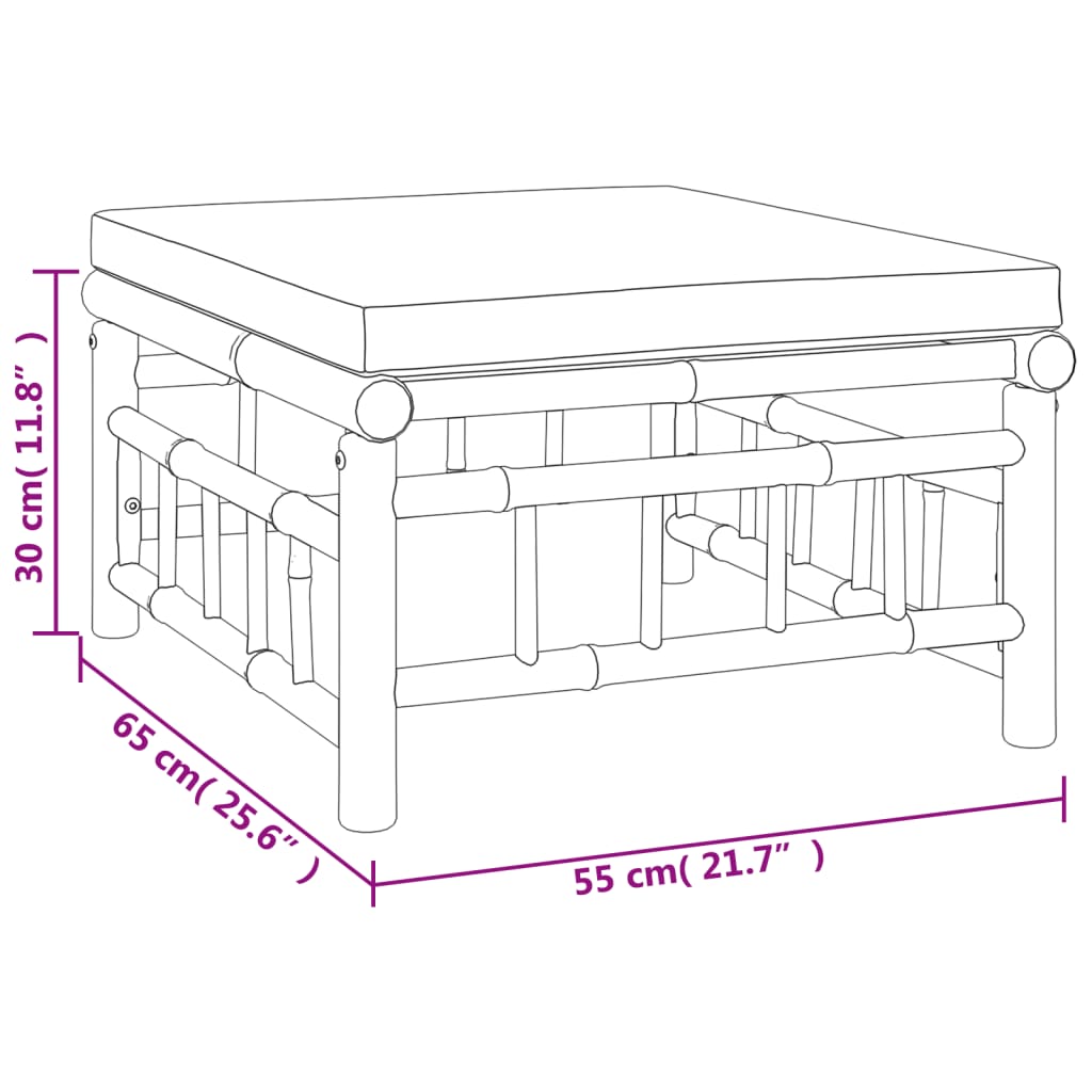 7-Delige Loungeset Met Kussens Bamboe Crèmewit 1 2x hoek + 2x midden + 2x voetensteun + Tafel