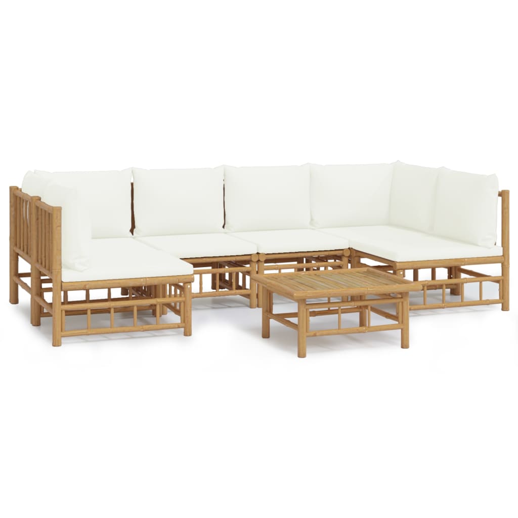 7-Delige Loungeset Met Kussens Bamboe Crèmewit 1 2x hoek + 4x midden + Tafel