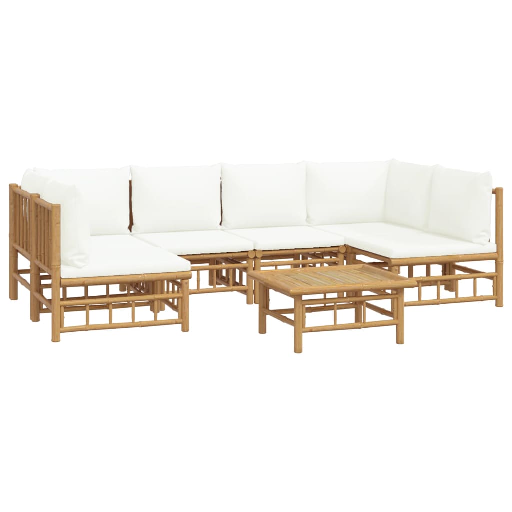 7-Delige Loungeset Met Kussens Bamboe Crèmewit 1 2x hoek + 4x midden + Tafel