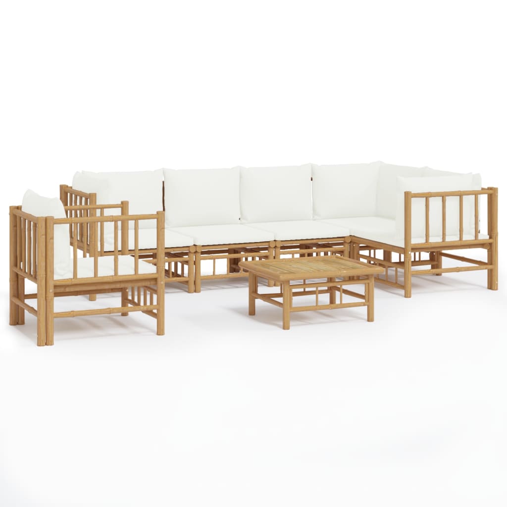 7-Delige Loungeset Met Kussens Bamboe Crèmewit 1 3x corner + 2x middle + table + chair