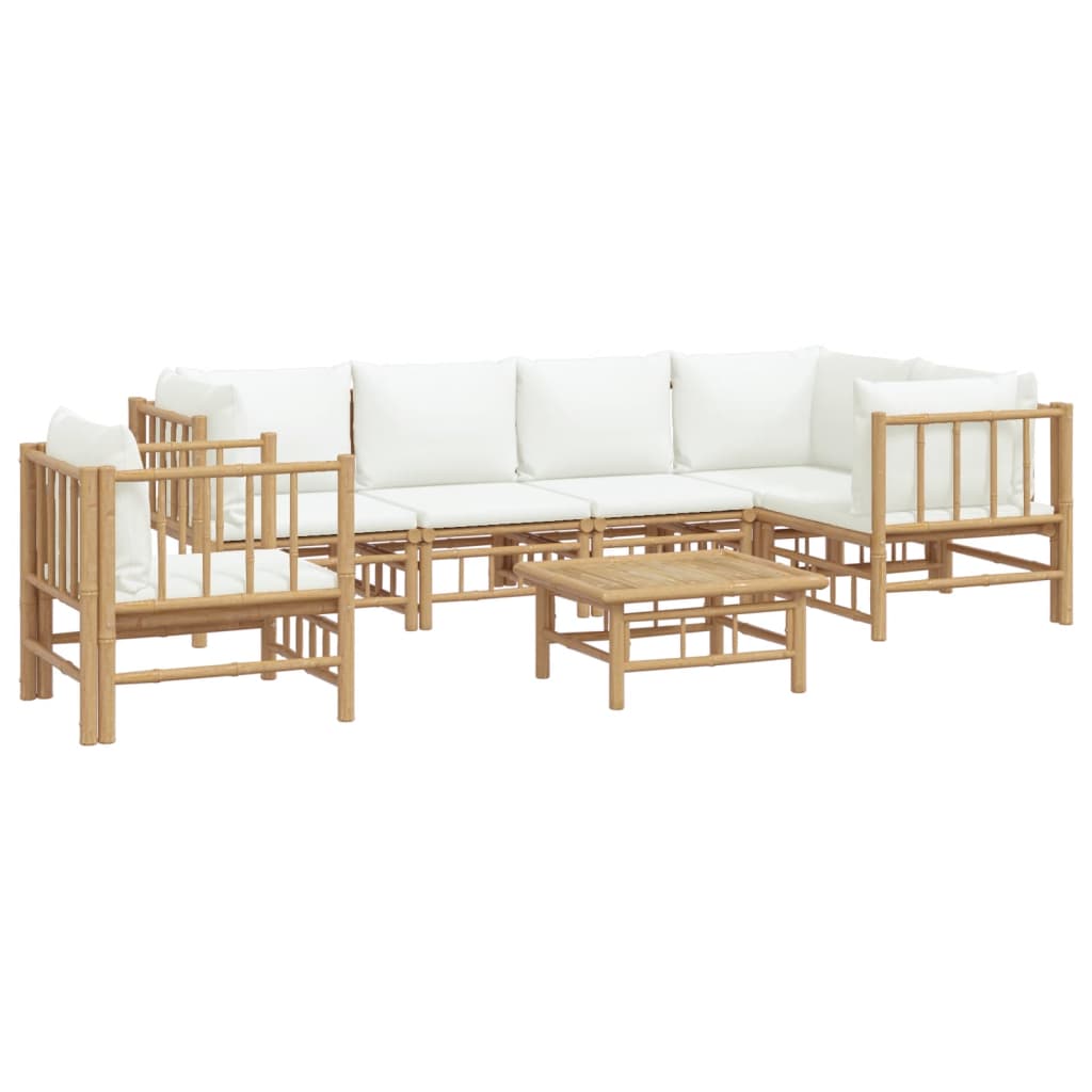 7-Delige Loungeset Met Kussens Bamboe Crèmewit 1 3x corner + 2x middle + table + chair