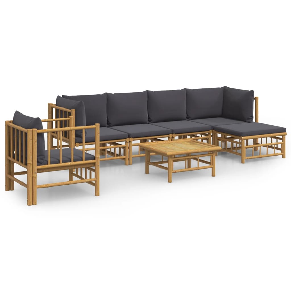 7-Delige Loungeset Met Kussens Bamboe Donkergrijs 1 2x corner + 2x middle + chair + footrest + table