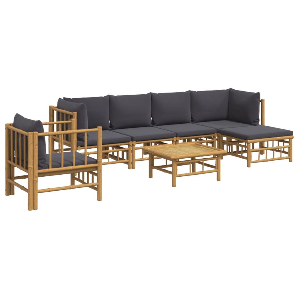 7-Delige Loungeset Met Kussens Bamboe Donkergrijs 1 2x corner + 2x middle + chair + footrest + table