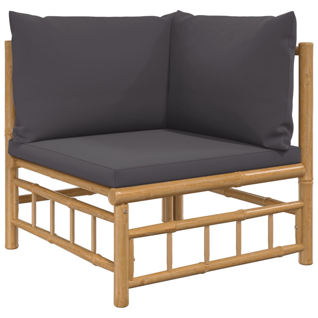 7-Delige Loungeset Met Kussens Bamboe Donkergrijs 1 2x corner + 2x middle + chair + footrest + table