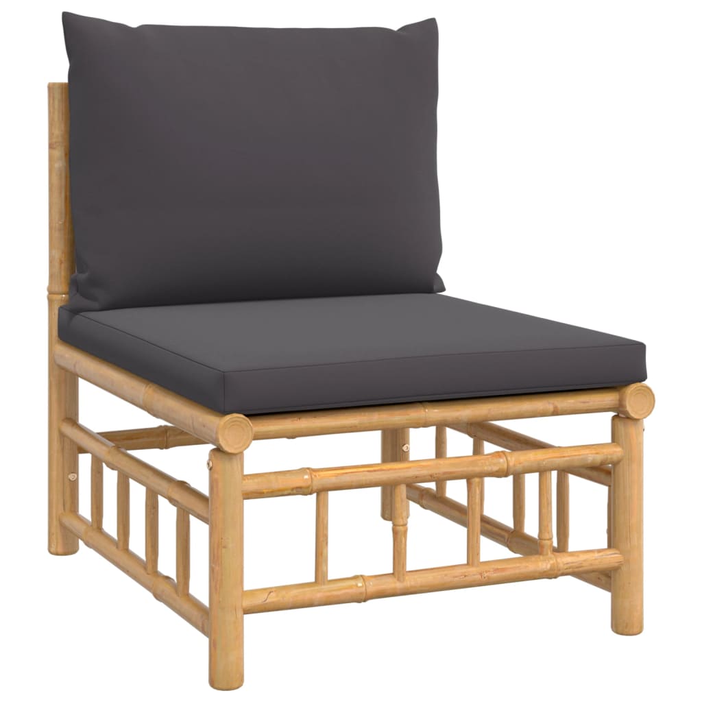 7-Delige Loungeset Met Kussens Bamboe Donkergrijs 1 2x corner + 2x middle + chair + footrest + table