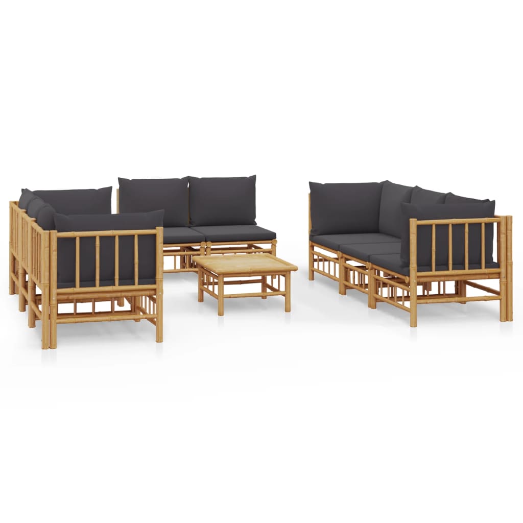 9-Delige Loungeset Met Kussens Bamboe Donkergrijs 1 4x hoek + 4x midden + Tafel