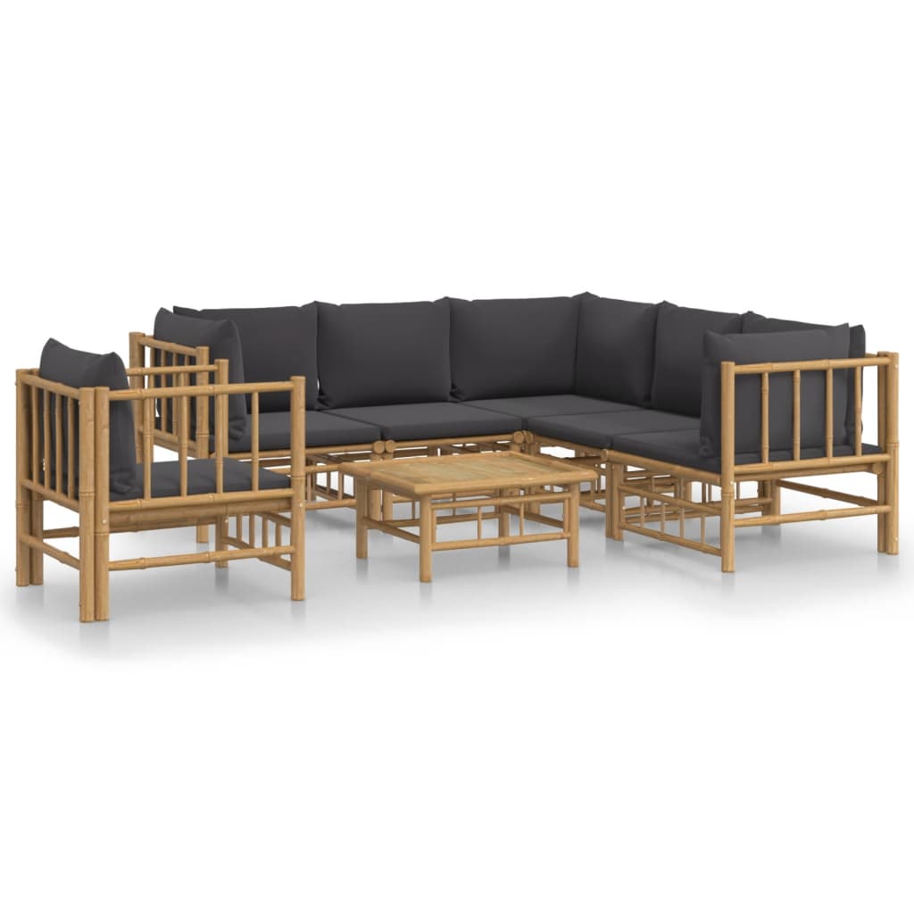 7-Delige Loungeset Met Kussens Bamboe Donkergrijs 1 3x corner + 2x middle + chair + table