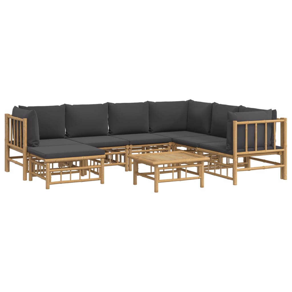 8-Delige Loungeset Met Kussens Bamboe Donkergrijs 1 3x hoek + 3x midden + voetensteun + Tafel