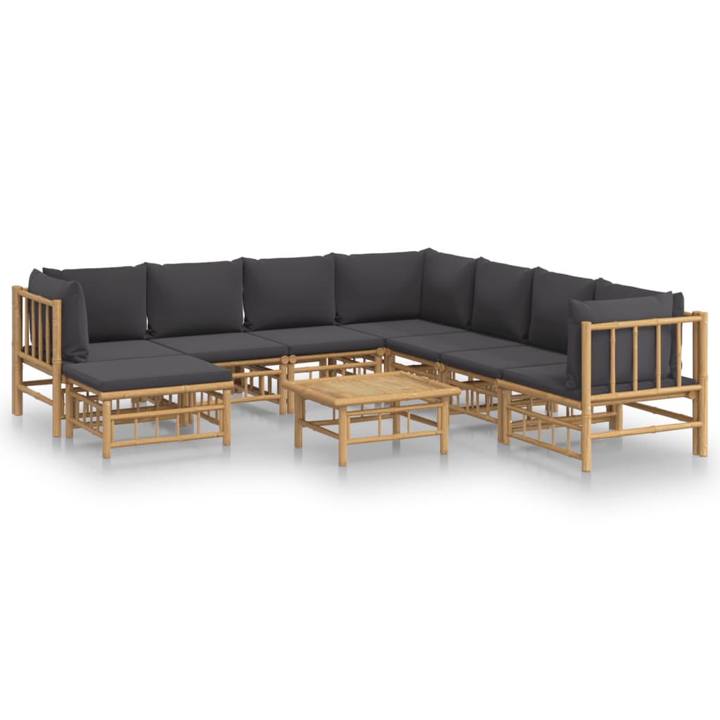 9-Delige Loungeset Met Kussens Bamboe Donkergrijs 1 3x hoek + 4x midden + voetensteun + Tafel