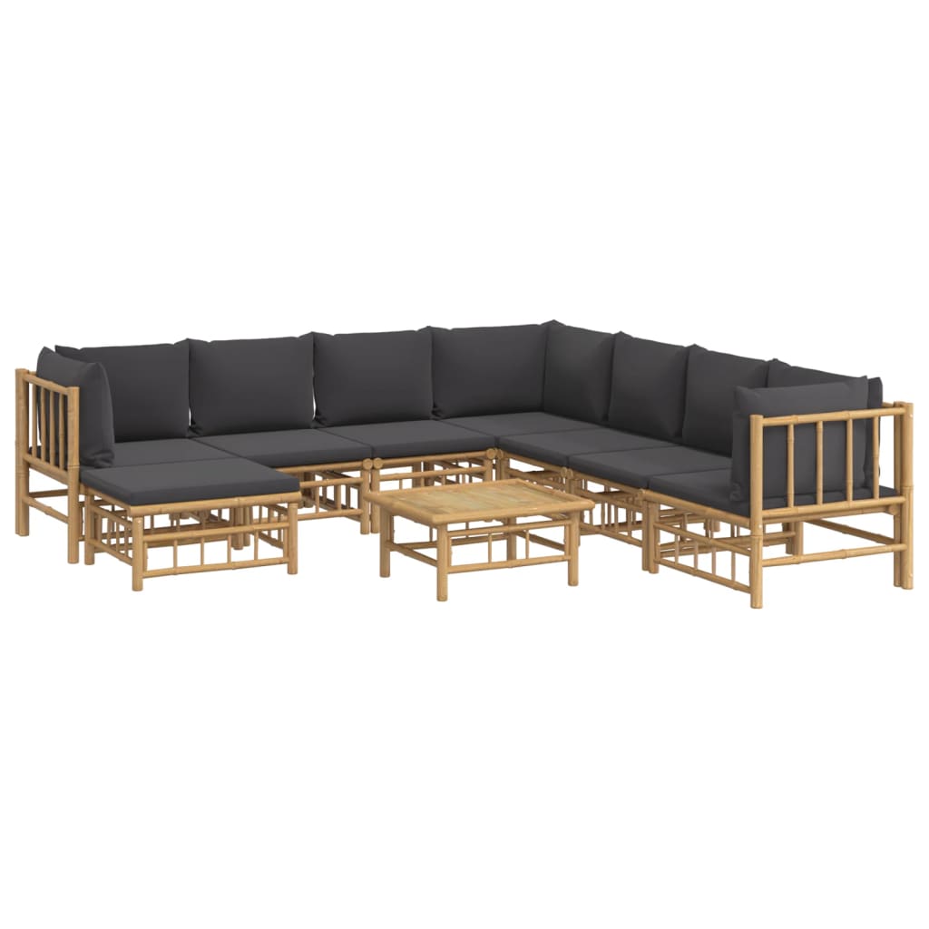 9-Delige Loungeset Met Kussens Bamboe Donkergrijs 1 3x hoek + 4x midden + voetensteun + Tafel