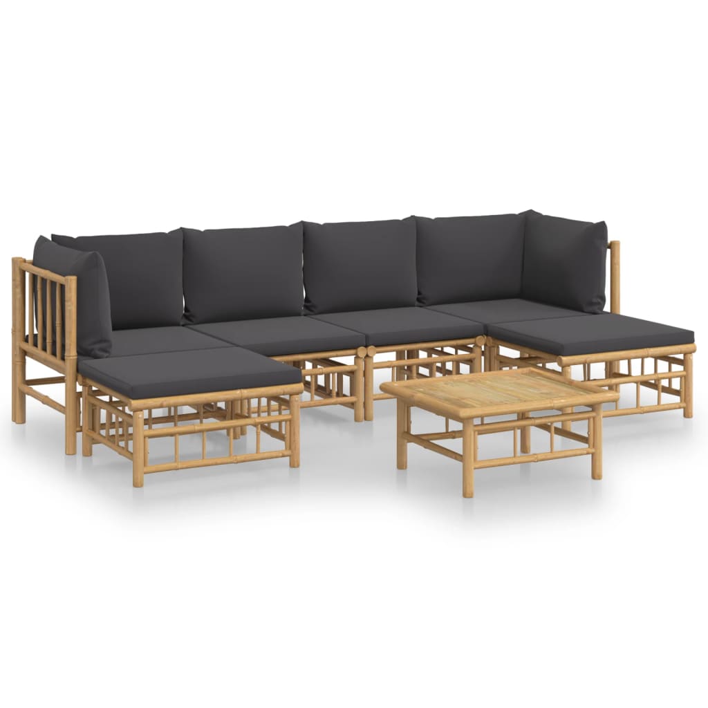 7-Delige Loungeset Met Kussens Bamboe Donkergrijs 1 2x hoek + 2x midden + 2x voetensteun + Tafel