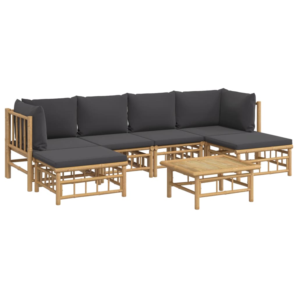 7-Delige Loungeset Met Kussens Bamboe Donkergrijs 1 2x hoek + 2x midden + 2x voetensteun + Tafel