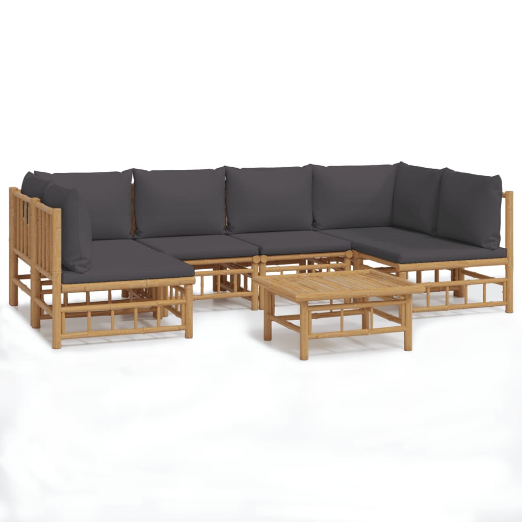 7-Delige Loungeset Met Kussens Bamboe Donkergrijs 1 2x hoek + 4x midden + Tafel