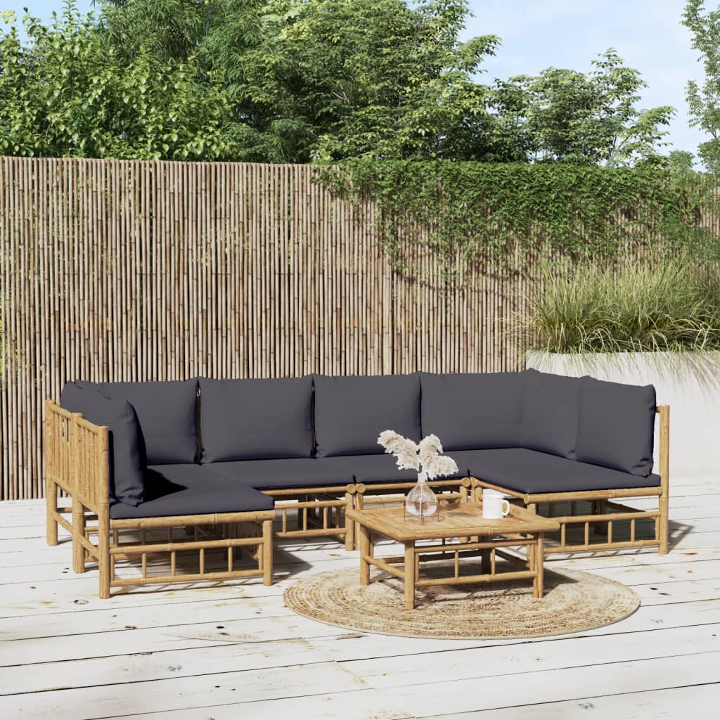 7-Delige Loungeset Met Kussens Bamboe Donkergrijs 1 2x hoek + 4x midden + Tafel