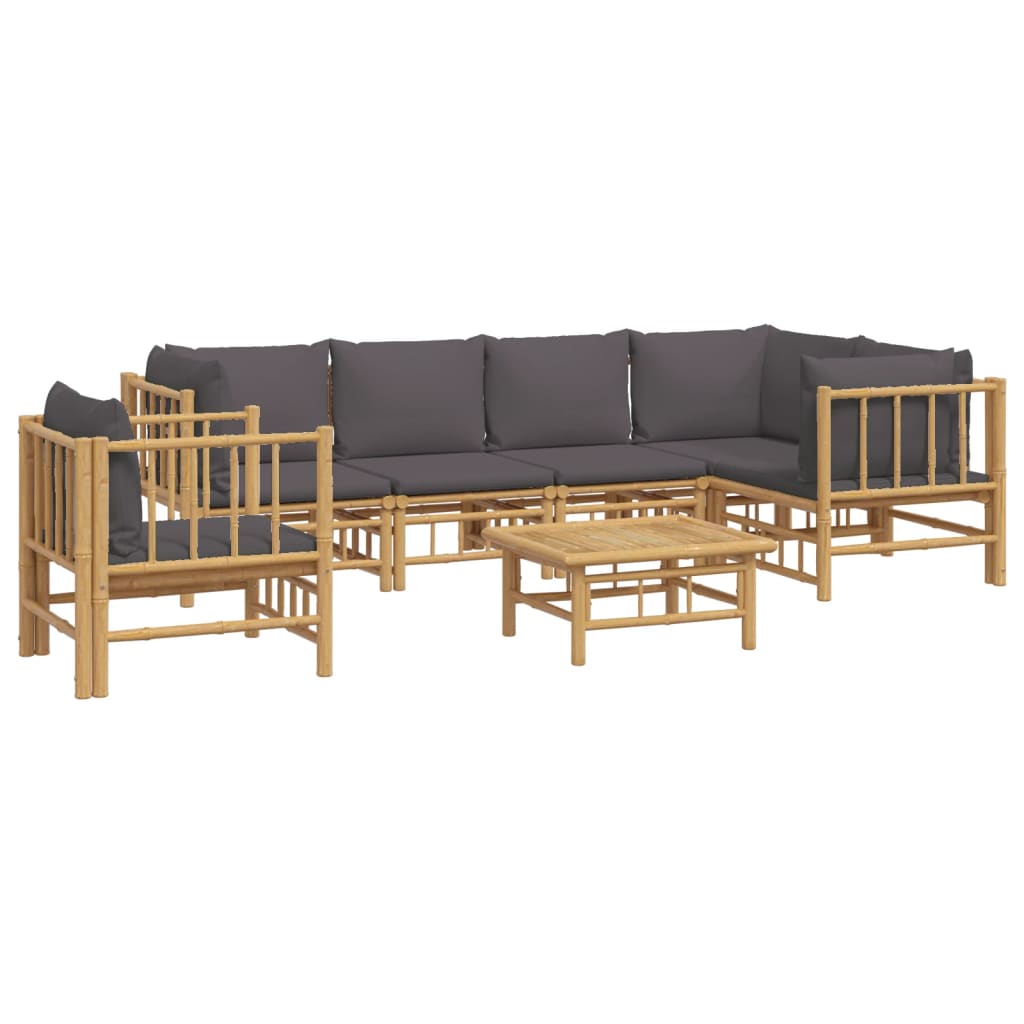 7-Delige Loungeset Met Kussens Bamboe Donkergrijs 1 3x corner + 2x middle + table + chair