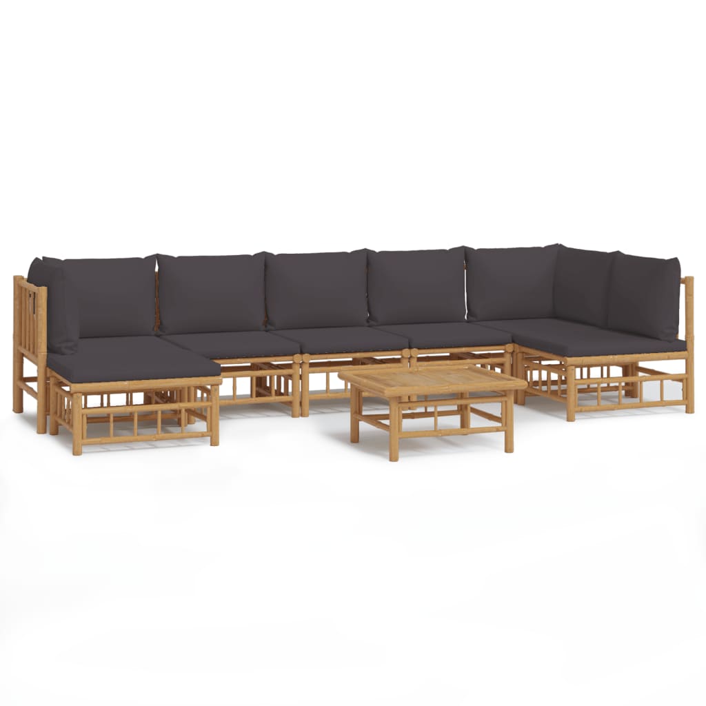 8-Delige Loungeset Met Kussens Bamboe Donkergrijs 1 2x hoek + 4x midden + voetensteun + Tafel