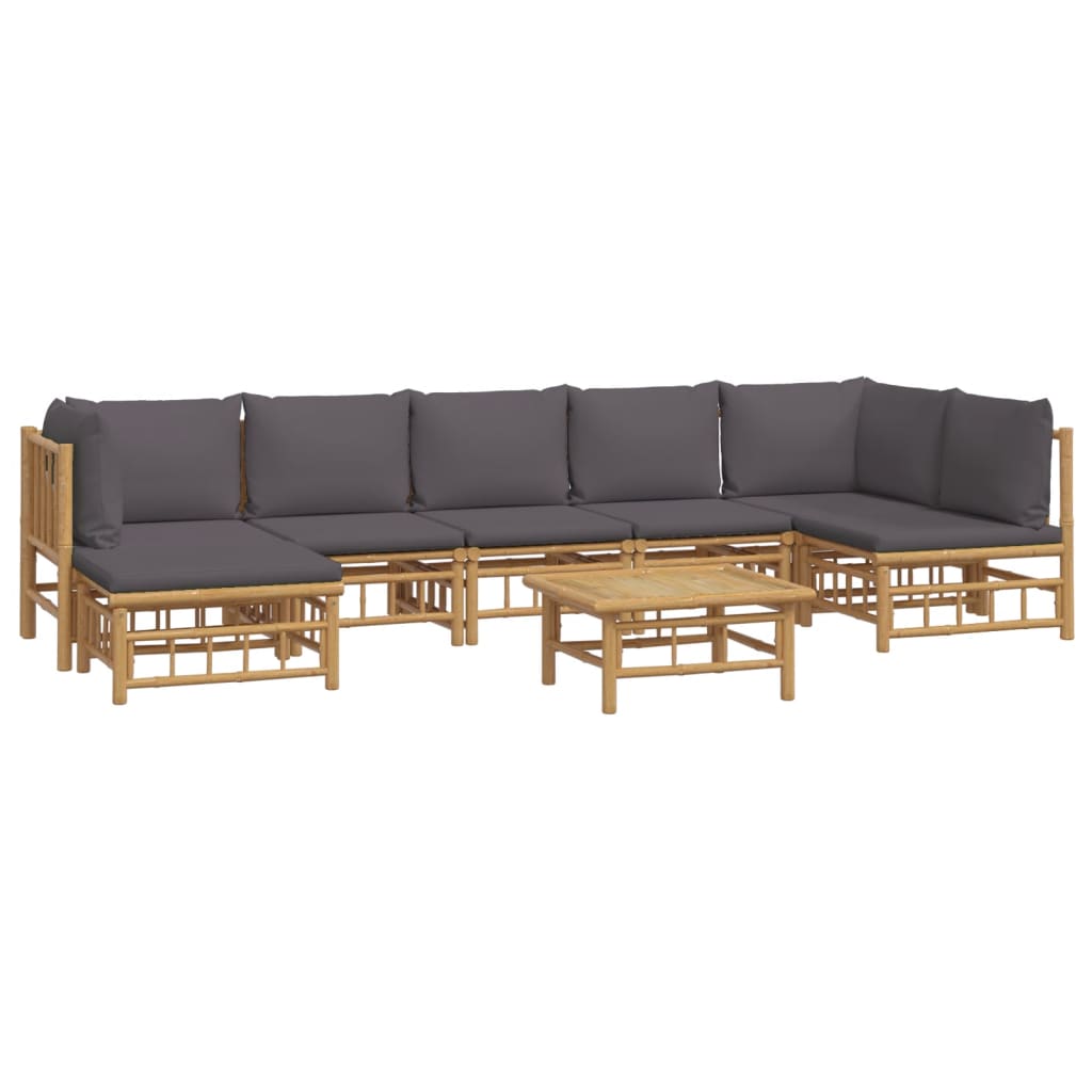 8-Delige Loungeset Met Kussens Bamboe Donkergrijs 1 2x hoek + 4x midden + voetensteun + Tafel