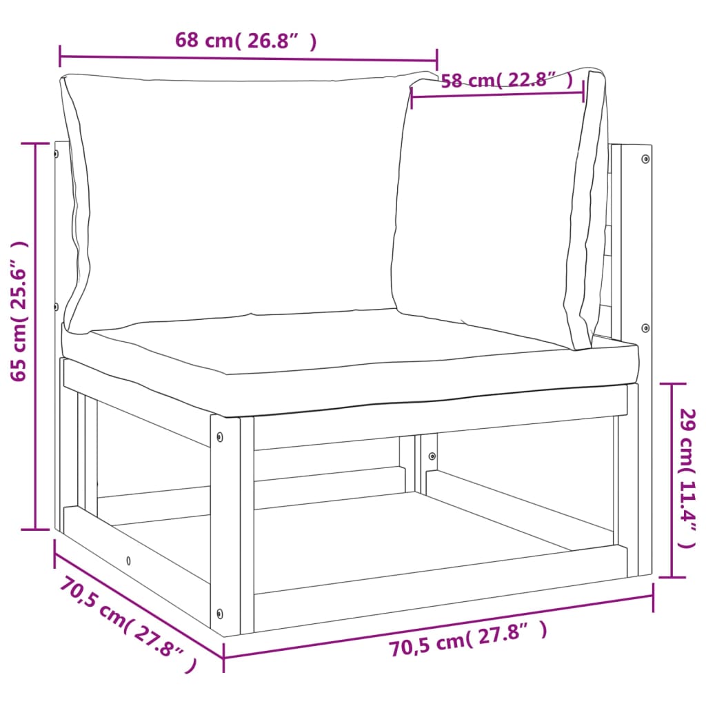 6-Delige Loungeset Met Taupe Kussens Massief Hout 1 hoek + 2x midden + 2x voetensteun + Tafel