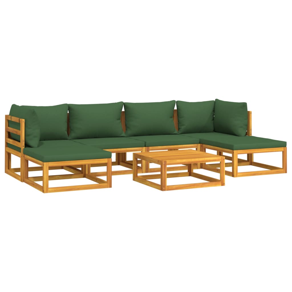 7-Delige Loungeset Met Groene Kussens Massief Hout 1 2x hoek + 2x midden + 2x voetensteun + Tafel