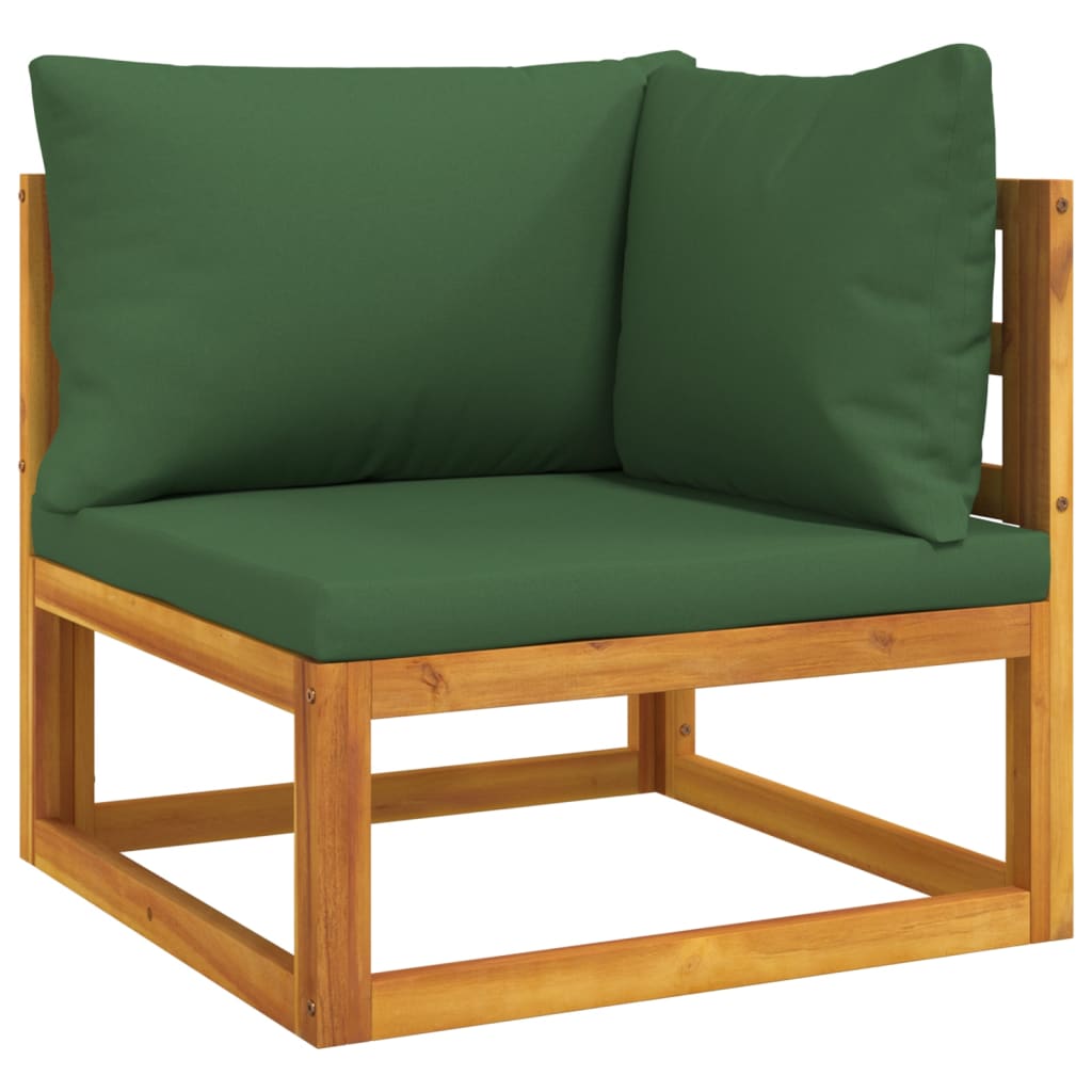 7-Delige Loungeset Met Groene Kussens Massief Hout 1 2x hoek + 2x midden + 2x voetensteun + Tafel