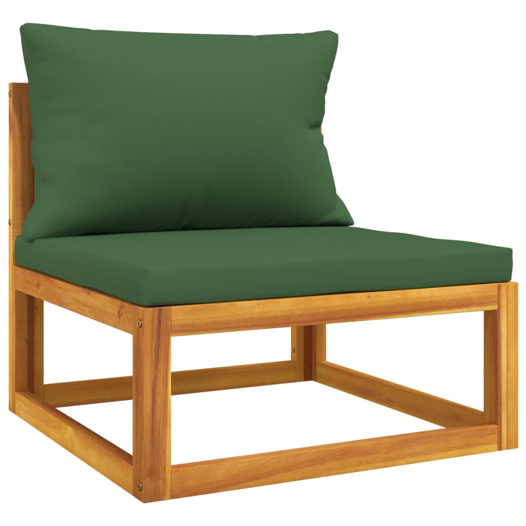 7-Delige Loungeset Met Groene Kussens Massief Hout 1 2x hoek + 2x midden + 2x voetensteun + Tafel