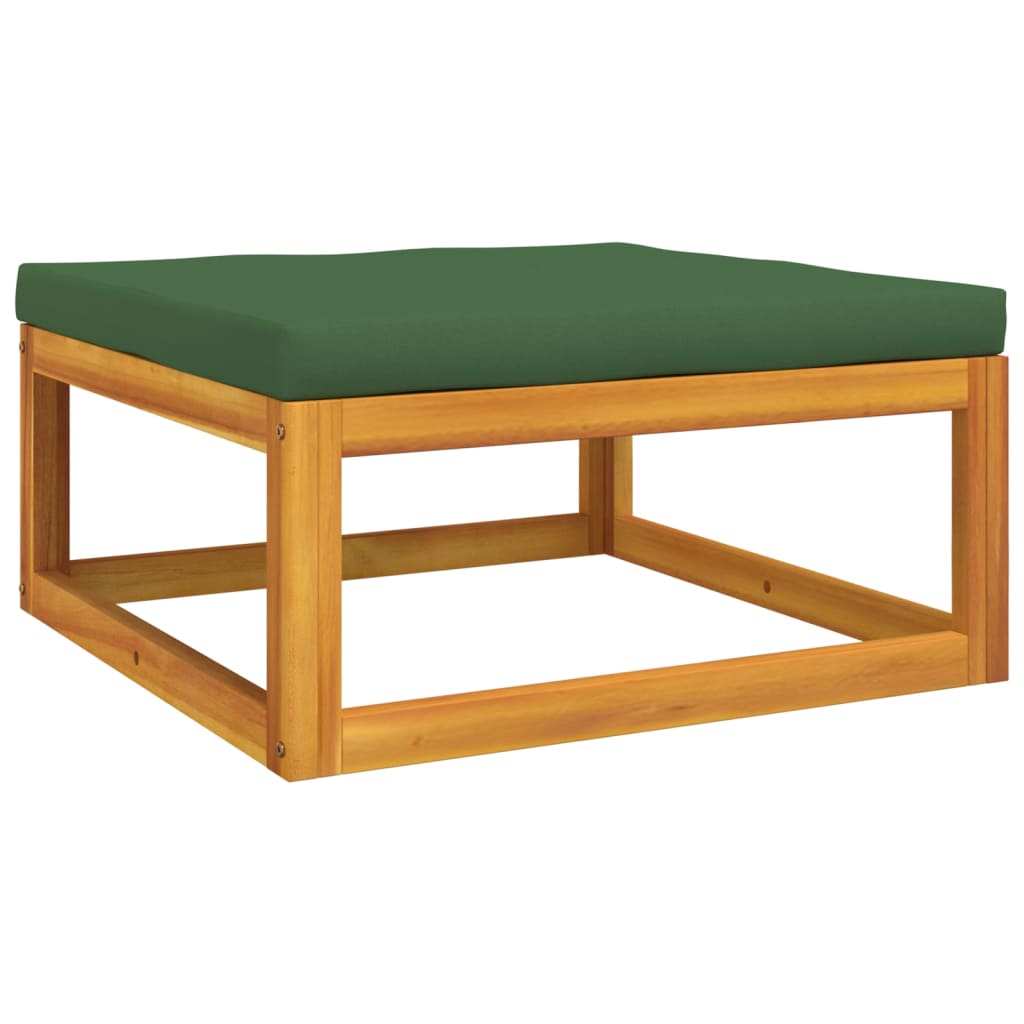 7-Delige Loungeset Met Groene Kussens Massief Hout 1 2x hoek + 2x midden + 2x voetensteun + Tafel