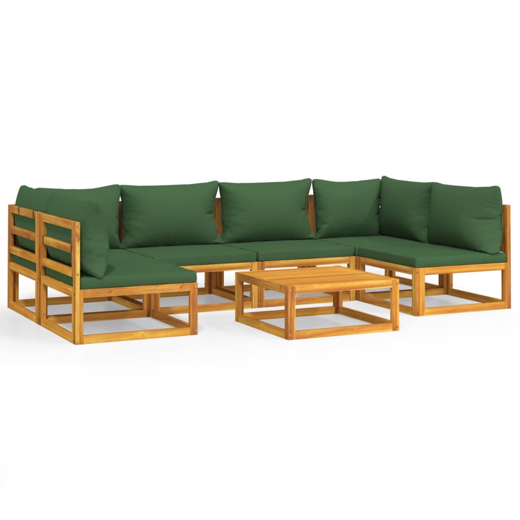 7-Delige Loungeset Met Groene Kussens Massief Hout 1 2x hoek + 4x midden + Tafel