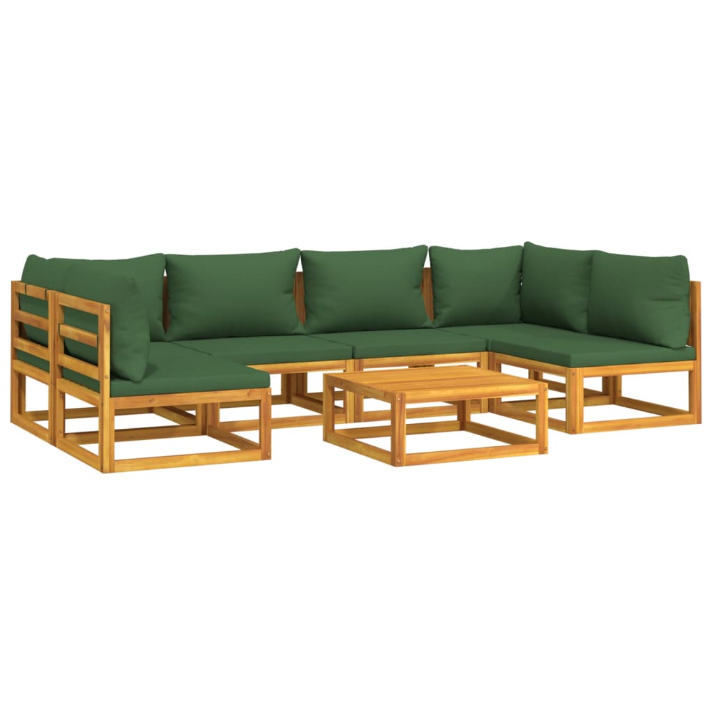 7-Delige Loungeset Met Groene Kussens Massief Hout 1 2x hoek + 4x midden + Tafel