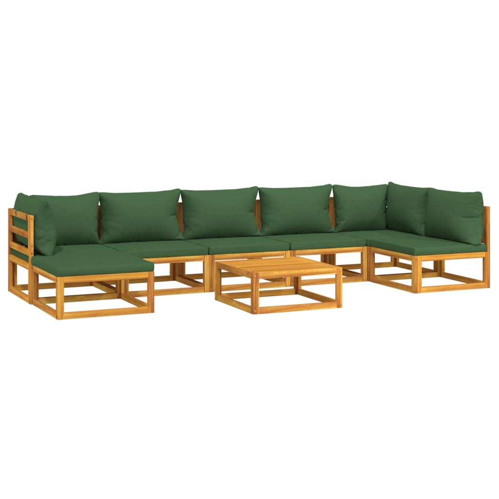 8-Delige Loungeset Met Groene Kussens Massief Hout 1 2x hoek + 4x midden + voetensteun + Tafel