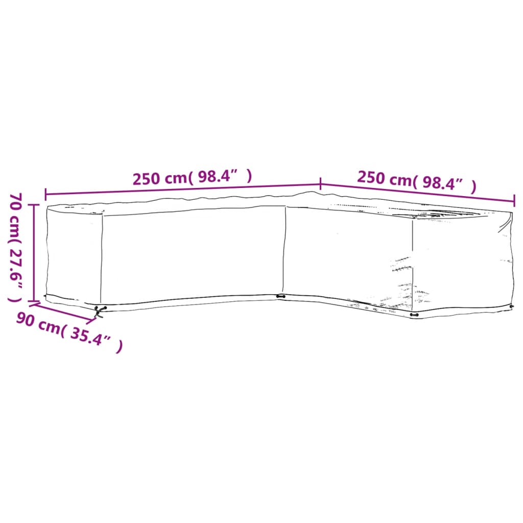 Tuinmeubelhoezen L-vormig 2 st 16 oogjes 250x250x70 cm