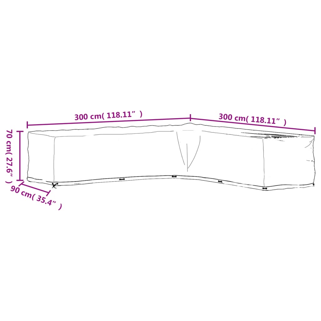 Tuinmeubelhoezen L-vormig 2 st 20 oogjes 300x300x70 cm