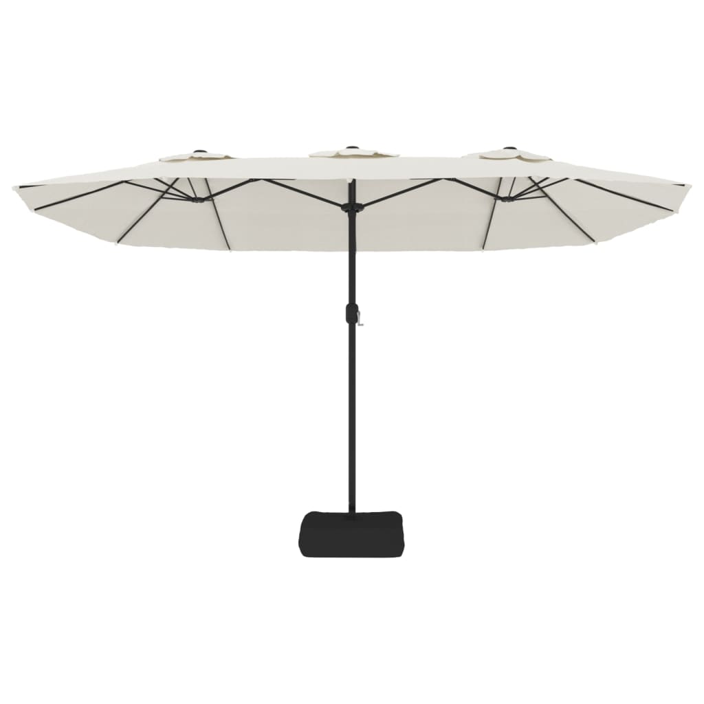 Parasol dubbel dak met LED 449x245 cm zandwit