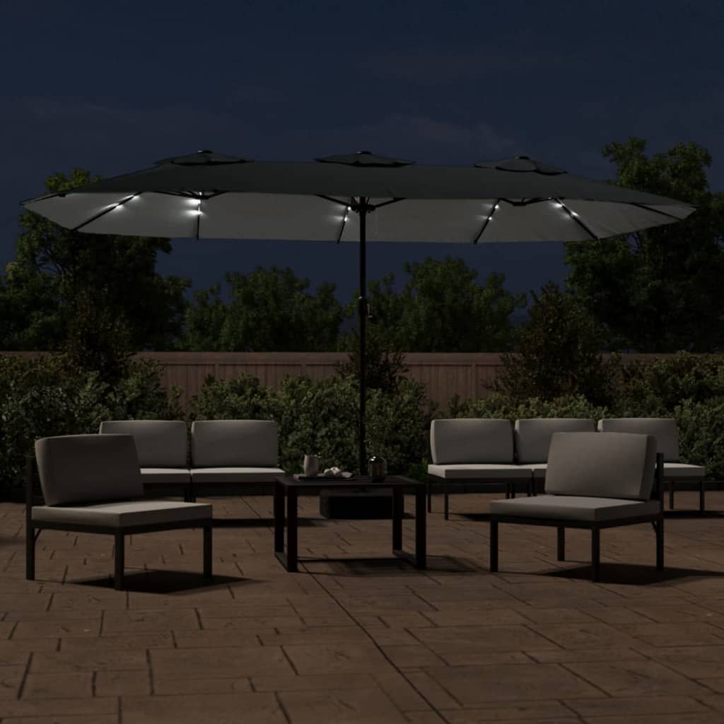 Parasol dubbel met LED 449x245 cm antracietkleurig