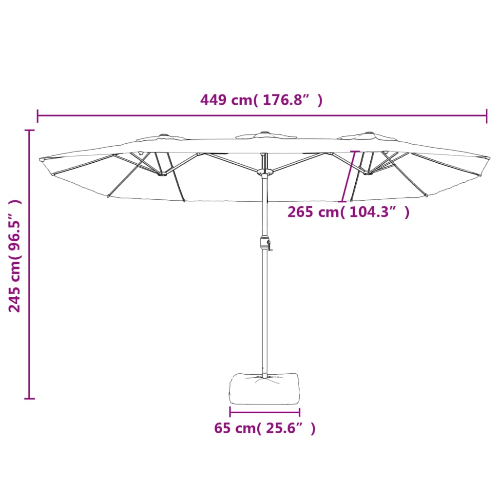 Parasol dubbel met LED 449x245 cm antracietkleurig