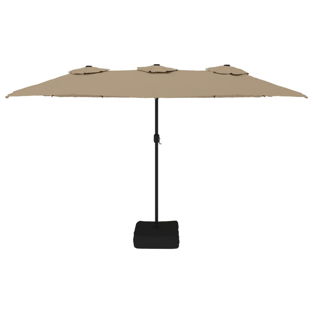 Parasol dubbel dak met LED 449x245 cm taupe