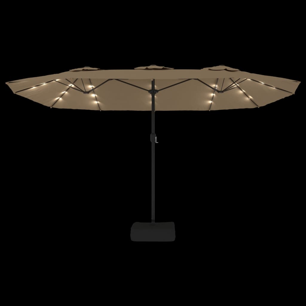 Parasol dubbel dak met LED 449x245 cm taupe