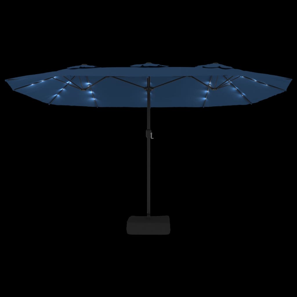 Parasol dubbel dak met LED 449x245 cm azuurblauw