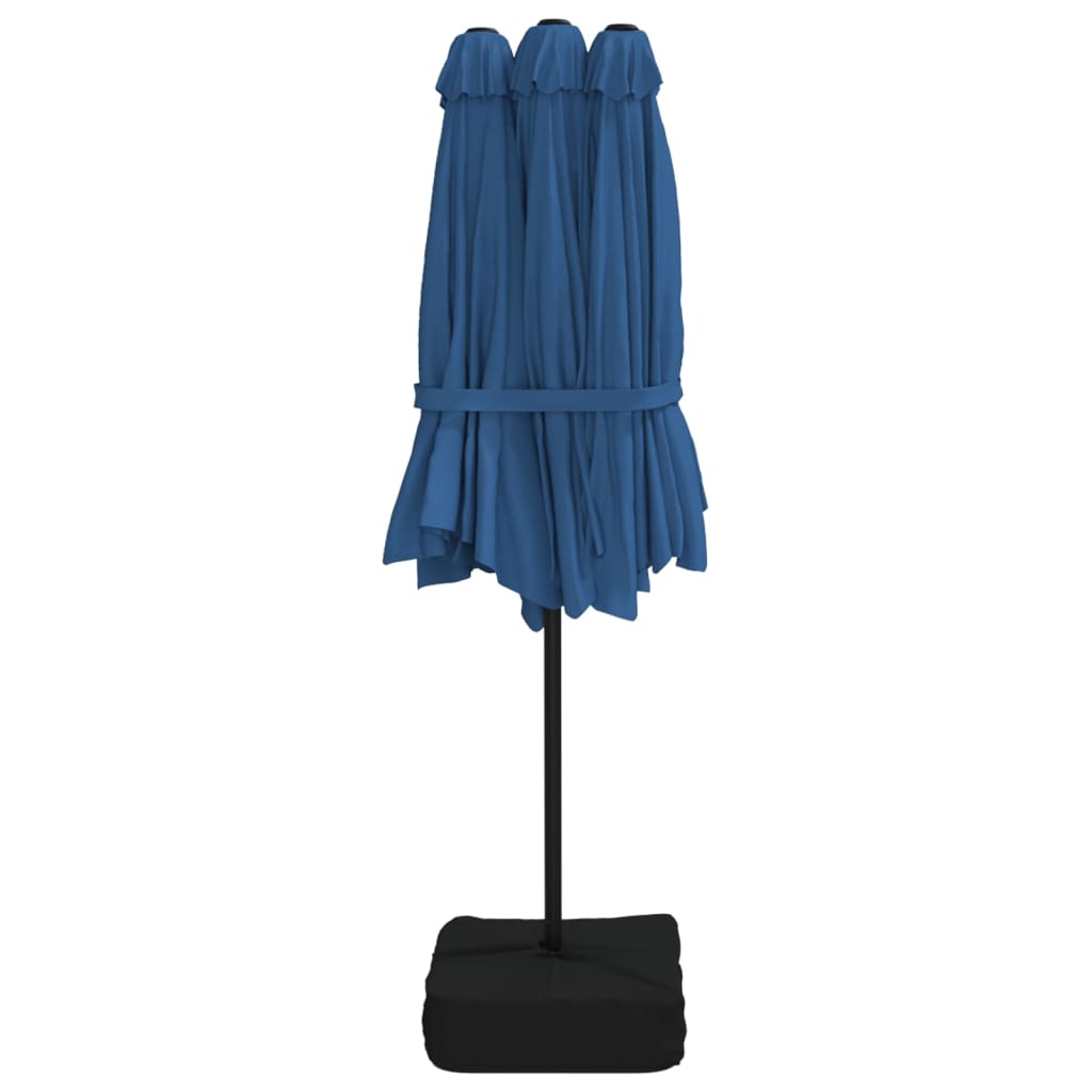 Parasol dubbel dak met LED 449x245 cm azuurblauw