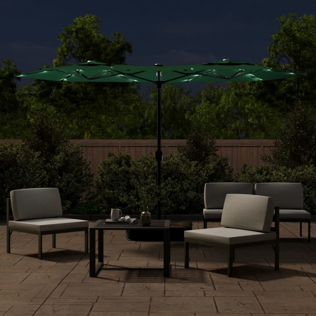 Parasol dubbel met LED's 316x240 cm groen